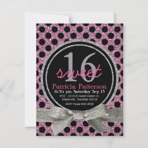 Invitación Purpurina rosa parece polka polka dulce 16