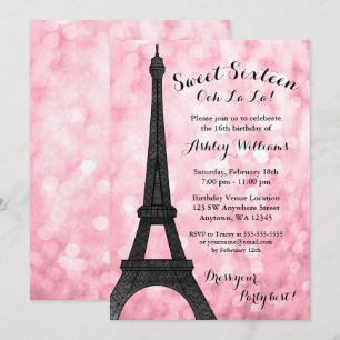 Invitación Purpurina Rosa París Bokeh ilumina dulces 16