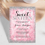 Invitación Purpurina Rosa Plata Faux Luces Dulce 16 Cumpleaño<br><div class="desc">Celebre con estilo esta moderna invitación dulce de 16 años,  con un fondo de luces brillantes rosas con un falso borde purpurina plateado. Los diseños son ilustraciones/gráficos impresos planos - NO PURPURINA DE PLATA REAL.</div>