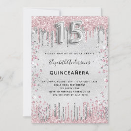 Invitación Purpurina rosa plateado Quinceanera