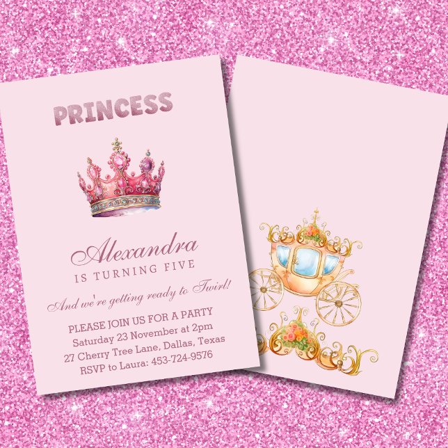 Invitación Purpurina Rosa Princesa Corona cuento de hadas Cum (Subido por el creador)