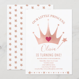 Invitación Purpurina Rosa Princesa Crown Watercolor Cumpleaño