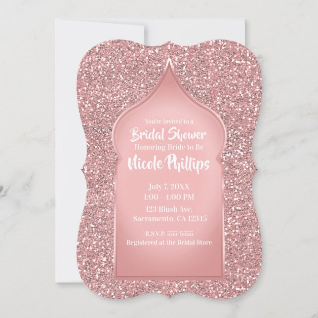 Invitación Purpurina rosa Rosa Gold Glam Bridal Shower (Anverso)
