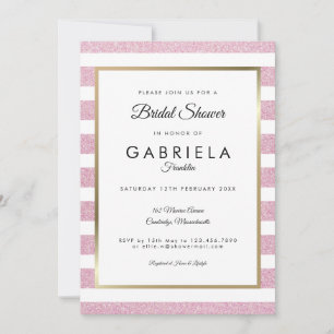 Invitación Purpurina rosa Rubor Stripe Boda Ducha de novia