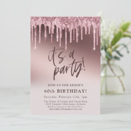 Invitación Purpurina rosa Sesenta y sesenta es un cumpleaños 