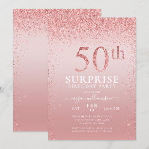 Invitación Purpurina Rosa Sorpresa 50 cumpleaños