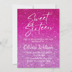 Invitación Purpurina rosa Sparkles Ombre Sweet 16