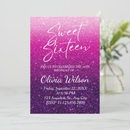 Invitación Purpurina rosa Sparkles Ombre Sweet 16
