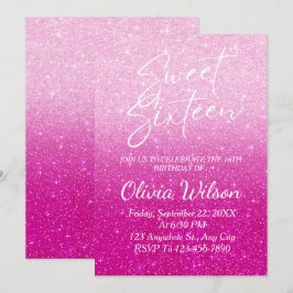 Invitación Purpurina rosa Sparkles Ombre Sweet 16