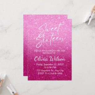Invitación Purpurina rosa Sparkles Ombre Sweet 16