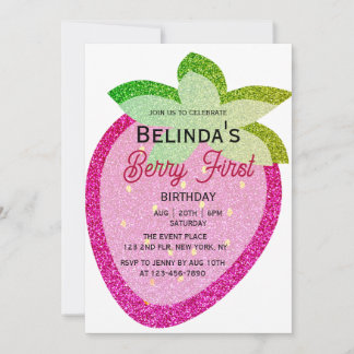 Invitación Purpurina Rosa Sparkling Y2K Strawberry Primer cum
