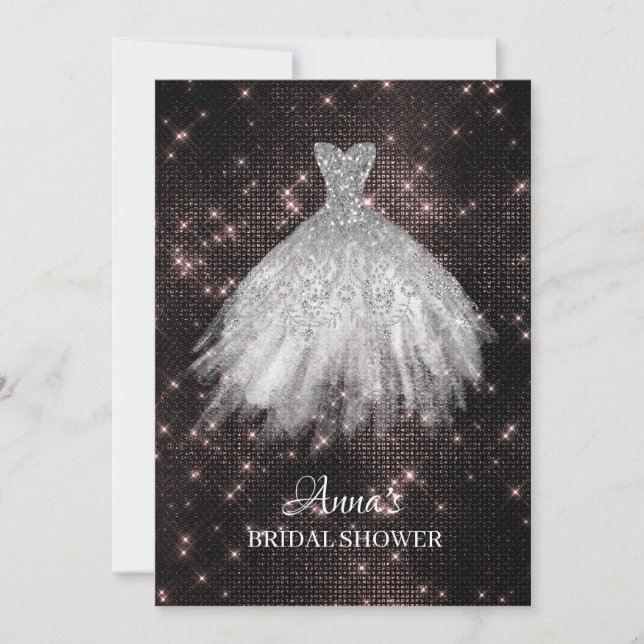 Invitación *~* Purpurina Rosa Vestido de novia Ducha de traje (Anverso)