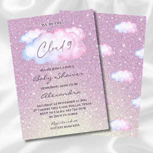 Invitación Purpurina rosa Watercolor Cloud Baby Shower