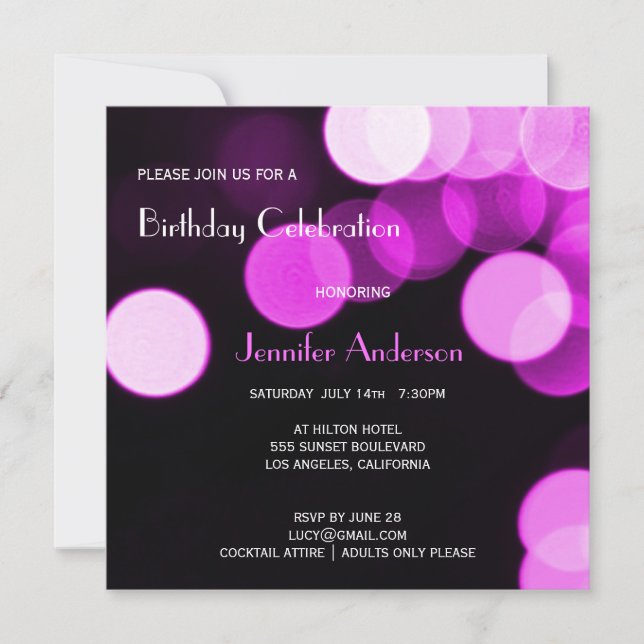 Invitación Purpurina rosa y glamour moderno en Bokeh (Anverso)