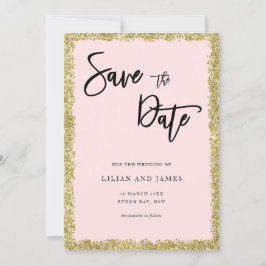 Invitación Purpurina Rosa y Oro Guardar la fecha