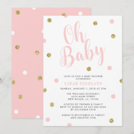 Invitación Purpurina Rosa y Oro Oh Baby Shower