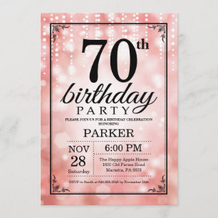 Invitación Purpurina rosado 70 cumpleaños