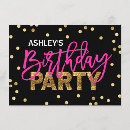 Invitación PURPURINA rosado CALIENTE, Chica, PARTIDA DE CUMPL