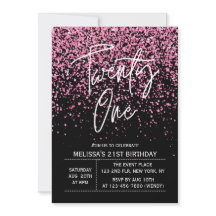 Purpurina rosado caliente esparcido negro cumpleañ