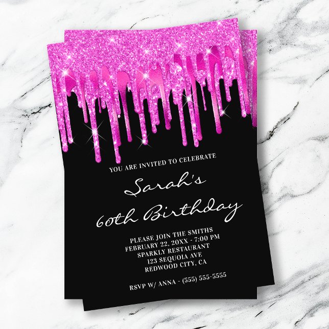 Invitación Purpurina rosado caliente Relieve metalizado gotea (Subido por el creador)
