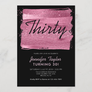 Invitación Purpurina rosado Cepillo de brocha negro 30 cumple