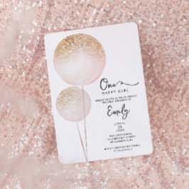 Invitación Purpurina Rosado Chica de Globos Primera Fiesta de