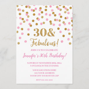 Invitación Purpurina rosado Confetti 30 y fabuloso