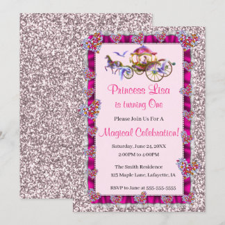 Invitación Purpurina rosado de cinta rosada Princesa Real Cum