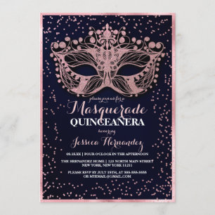 Invitación Purpurina rosado de la marina Confetti Masquerade 