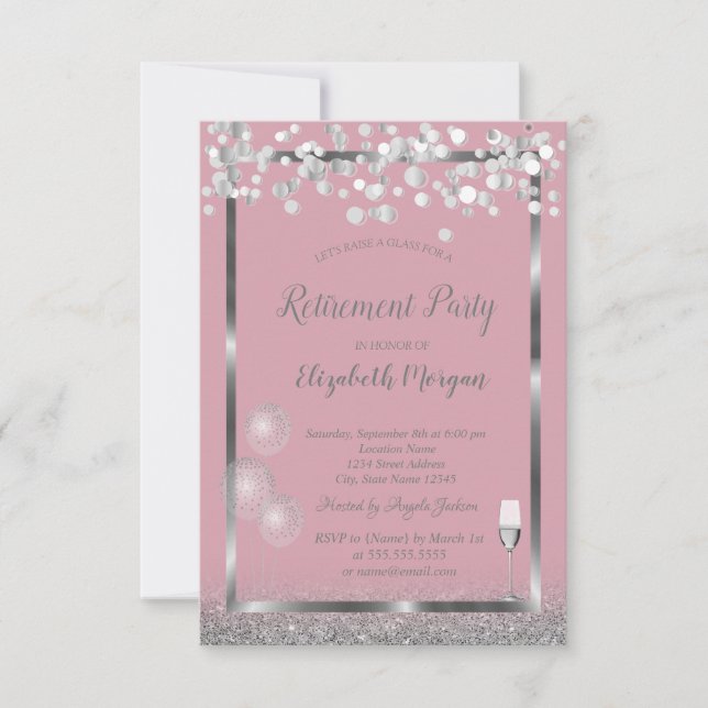 Invitación Purpurina rosado de los globos de vidrio de vino (Anverso)