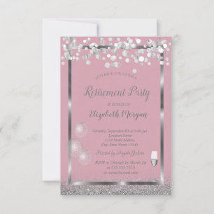 Invitación Purpurina rosado de los globos de vidrio de vino
