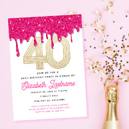 Invitación Purpurina rosado de moda Drip 40 cumpleaños