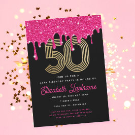 Invitación Purpurina rosado de moda Drip 50 cumpleaños invita