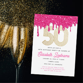 Invitación Purpurina rosado de moda Drip 50 cumpleaños invita