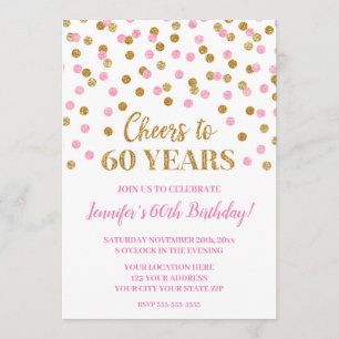 Invitación Purpurina rosado de oro celebra 60 años