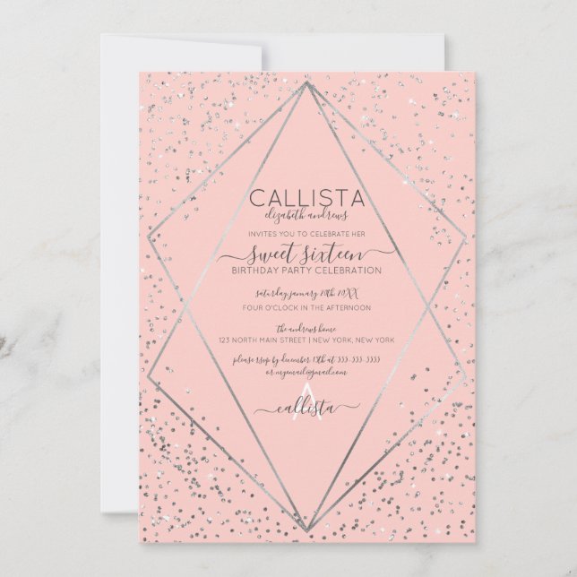 Invitación Purpurina rosado de plata Confetti Terrarium Sweet (Anverso)