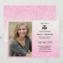 Invitación Purpurina rosado de RN Graduation Party
