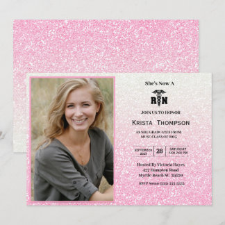 Invitación Purpurina rosado de RN Graduation Party