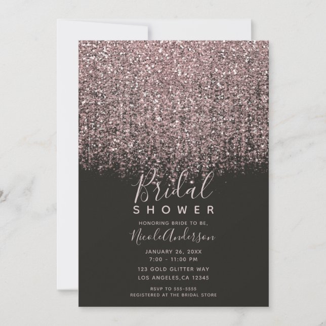 Invitación Purpurina rosado de Rubor bonito Black Bridal Show (Anverso)