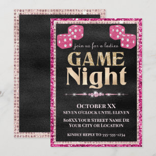 Invitación Purpurina rosado dice Damas de juego Noche de oro 