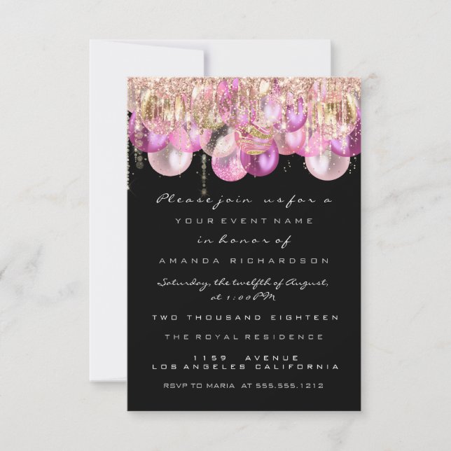 Invitación Purpurina rosado Drips Rosa Confetti Bridal Sweet  (Anverso)