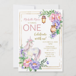 Invitación Purpurina rosado floral de la acuarela del búho