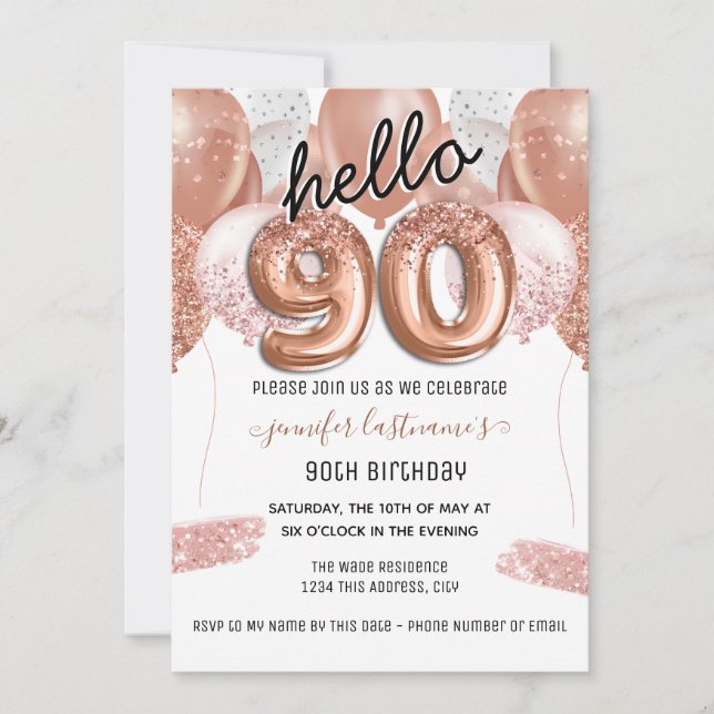Invitación Purpurina Rosado Globos Nochevieja fiesta de cumpl (Anverso)