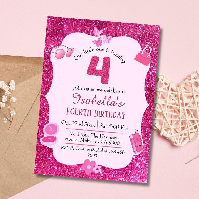 Invitación Purpurina rosado lindo vibrante brillante brillant (Subido por el creador)