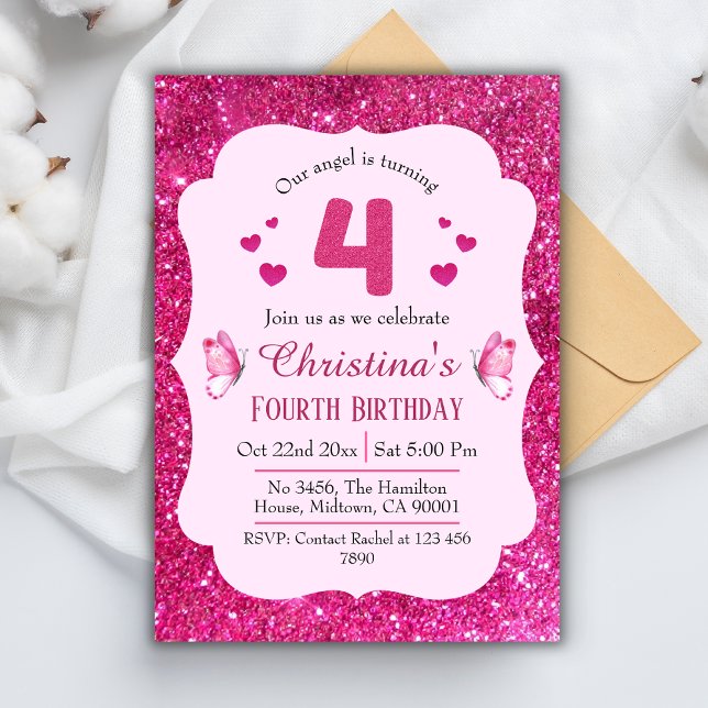 Invitación Purpurina rosado lindo vibrante brillante brillant (Subido por el creador)