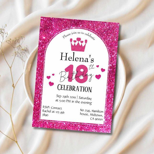 Invitación Purpurina rosado lindo vibrante brillante cumpleañ (Subido por el creador)