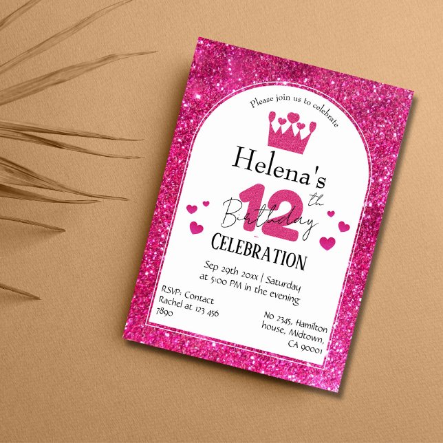 Invitación Purpurina rosado lindo vibrante brillante cumpleañ (Subido por el creador)