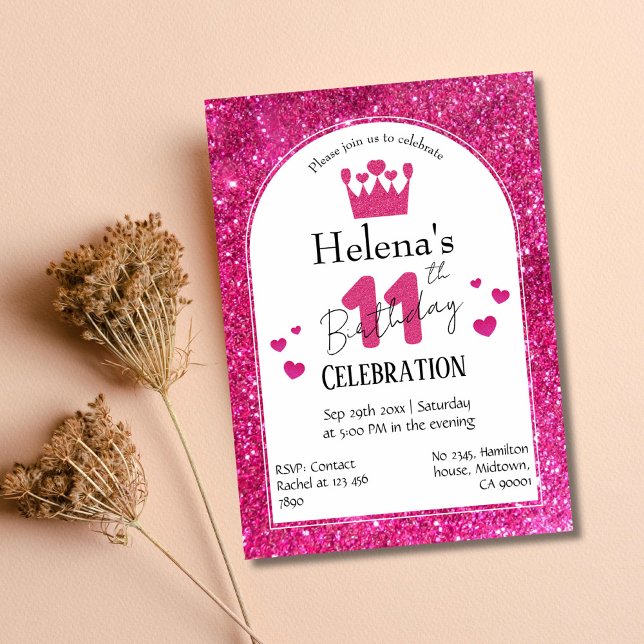 Invitación Purpurina rosado lindo vibrante brillante cumpleañ (Subido por el creador)