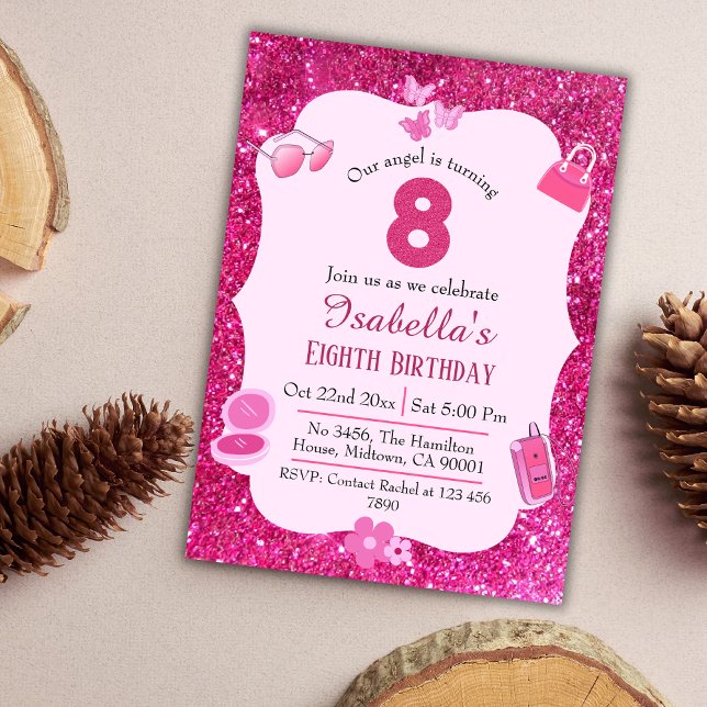 Invitación Purpurina rosado lindo vibrante brillante destello (Subido por el creador)