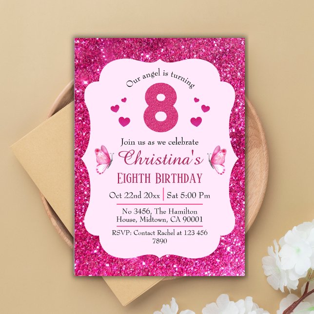 Invitación Purpurina rosado lindo vibrante brillante destello (Subido por el creador)
